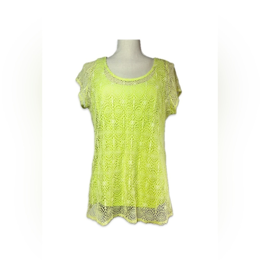 Peter Nygard Neon Green Lace Blouse Women’s Size Petite Medium